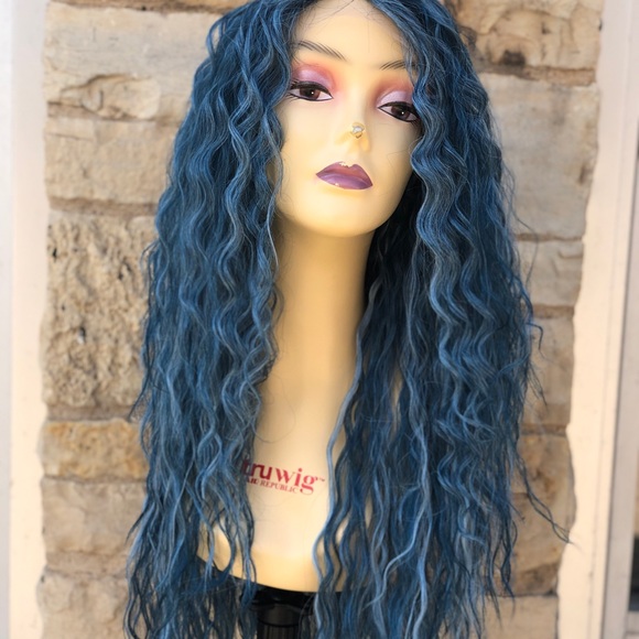 Blue Long Curly Soft Swisslace Lacefront wig - Picture 9 of 16